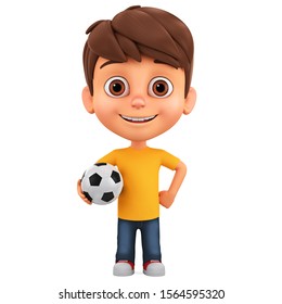 Cartoon character little boy holds a soccer ball on a white background. 3d render illustration. - Powered by Shutterstock