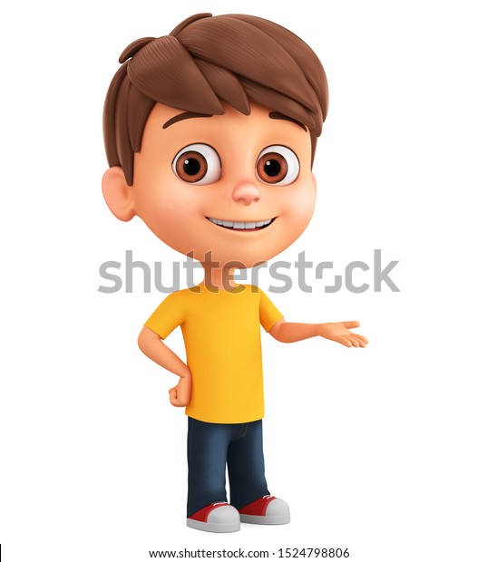 Cartoon Character Little Boy Points His Stock Illustration 1524798806