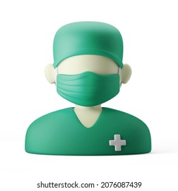 Cartoon Character Medical Surgeon Specialist Doctor Avatar 3d Illustration Rendering Icon Isolated