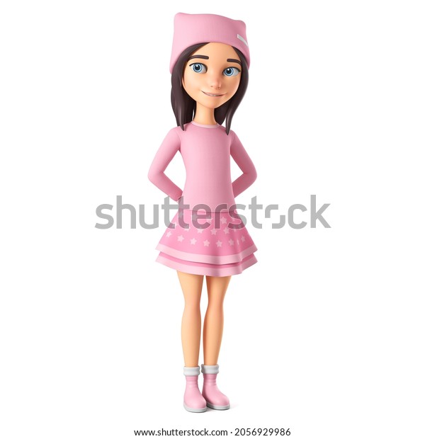 Cartoon Character Shy Girl Pink Clothes Stock Illustration 2056929986 