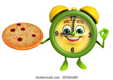 Cartoon Character of table clock with pizza - Powered by Shutterstock