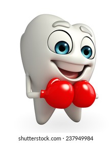 Cartoon character of teeth with Boxing Gloves