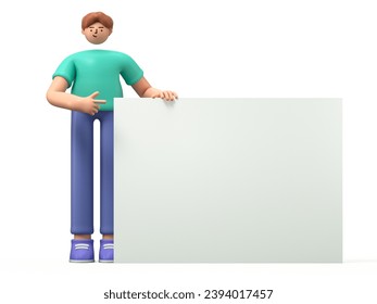 Cartoon characters holding an empty white board for insert a concept.3d rendering,conceptual image. isolated on white background.