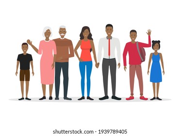 Cartoon Characters People African American Smiling Family Set Concept Element Flat Design Style. illustration of Relationship - Powered by Shutterstock