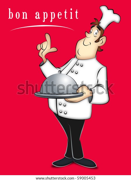Cartoon Chef Holding Covered Tray Food Stock Illustration 59005453 ...