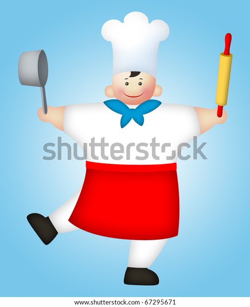 Cartoon Chef Holding Pan Rolling Pin Stock Illustration 67295671