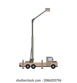 Cartoon Cherry Picker Truck Icon. Boom Lift Car Drive Platform.  Boomlift