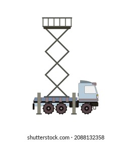 Cartoon Cherry Picker Truck Icon. Boom Lift Car Drive Platform Boomlift