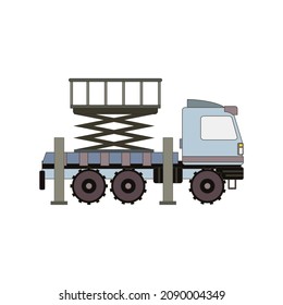Cartoon Cherry Picker Truck Icon. Boom Lift Car Drive Platform Boomlift