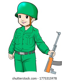 Cartoon Child Illustration Wearing Army Uniform Stock Illustration ...