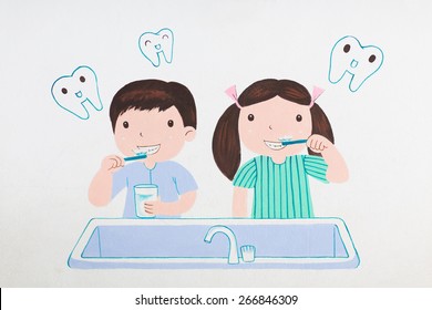  Cartoon Child  teeth brush - Powered by Shutterstock