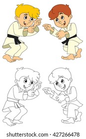 Cartoon child training - with coloring page - isolated - illustration for the children