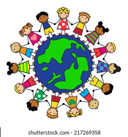 Cartoon Children Different Nationalities On Planet Stock Illustration ...