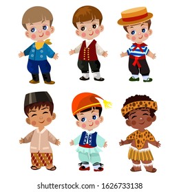 Cartoon Children Traditional Dress Isolated On Stock Illustration ...