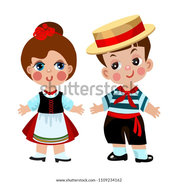 Cartoon Children Traditional Dress Isolated On Stock Illustration ...