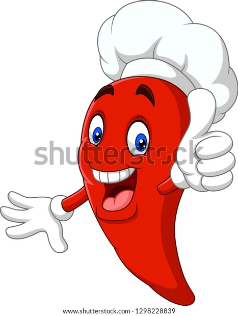 Cartoon Chili Pepper Chef Giving Thumbs Stok İllüstrasyon 1298228839.
