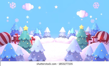 Cartoon Christmas land. Merry Christmas and Happy New Year greeting card. 3d rendering picture. - Powered by Shutterstock