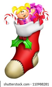 Cartoon Christmas Stocking For Girl With Toys