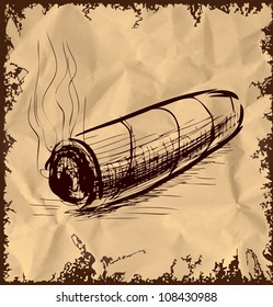 Cartoon Cigar Isolated On Vintage Background. Hand Drawing Sketch Vector Illustration