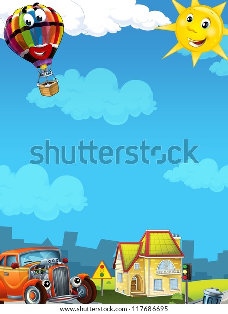 Cartoon city look with hotrod - illustration for\
the children