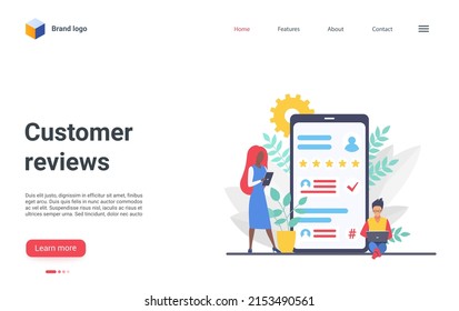 Cartoon Client Character Leaving Rating Stars, Online Custom Feedback, Good Or Bad Experience. Reviewing Social Media Landing Page, Interface Website Design, Customer People Review Illustration