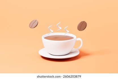 Cartoon coffee and coffee beans, 3d rendering. 3d illustration.