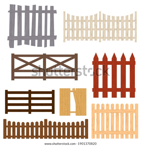 Cartoon Color Wooden Fence Set Different\
Types Protection Concept Flat Design Style Barrier for Garden,\
Rural Farm.\
illustration