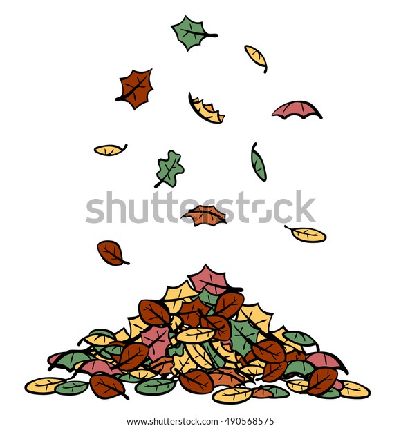 Ilustrasi Stok Cartoon Colorful Autumn Leaves Piled 490568575.