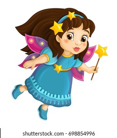 cartoon colorful fairy flying holding wand - illustration for children