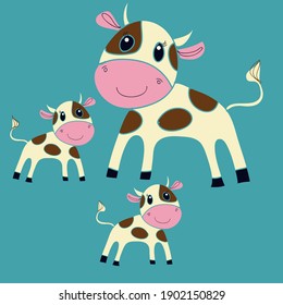 Cartoon Cow Calf. Hand Drawn.