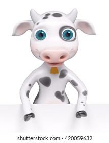 Cartoon cow with poster isolated, 3d rendering - Shutterstock ID 420059632