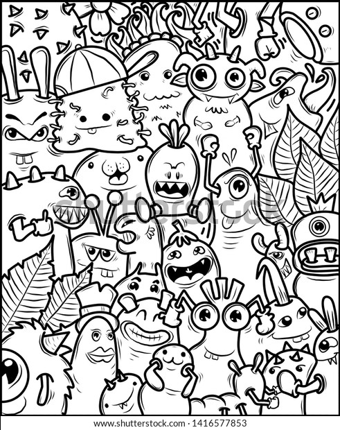 Cartoon Crowd Doodle Illustration Handdrawn Pattern Stock Illustration ...