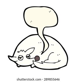 cartoon curled up dog and speech bubble