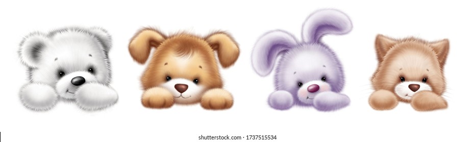 Cartoon cute animals for baby card   invitation  Dog  bunny  bear  cat 