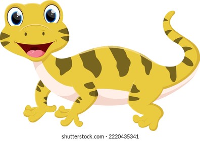 Cartoon Cute Lizard Isolated On White Background