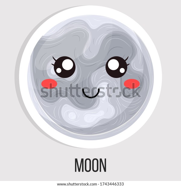 Cartoon cute moon isolated on\
white background. Solar system. Cartoon style illustration for any\
design