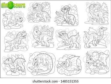 Cartoon Cute Prehistoric Dinosaurs Coloring Book Stock Illustration ...