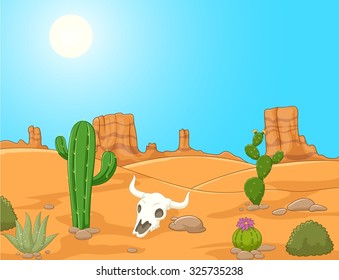 Cartoon Desert Landscape, Wild West Illustration
