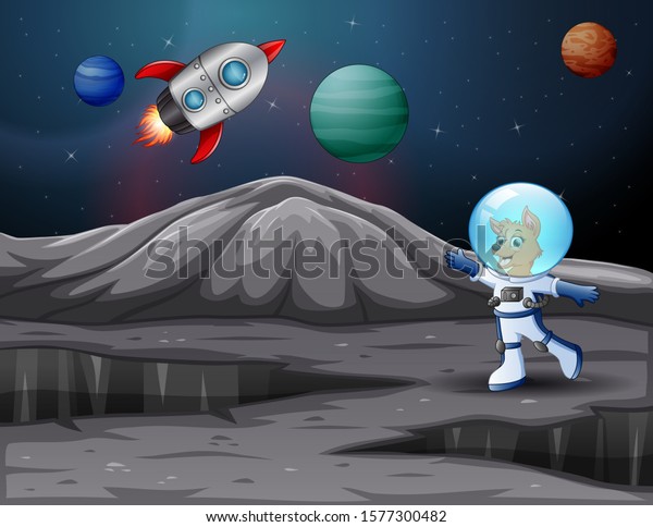 Cartoon a dog astronaut in\
space