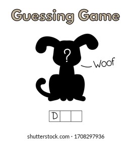 Cartoon Dog Guessing Game. Illustration For Children Education