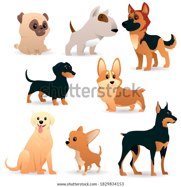 Cartoon Dogs Different Breeds Sizes Funny Stock Illustration 1829834153 ...