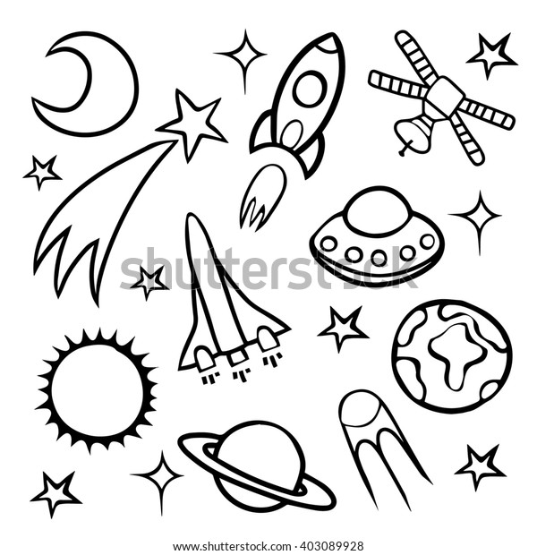 Cartoon Doodle Space Elements Set Stock Illustration 403089928 ...