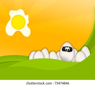 Cartoon Easter funny Eggs on abstract background