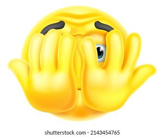 Cartoon Emoticon Face Icon Hiding Behind Their Hands