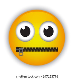 Cartoon emoticon with a mouth fastened with a zipper 