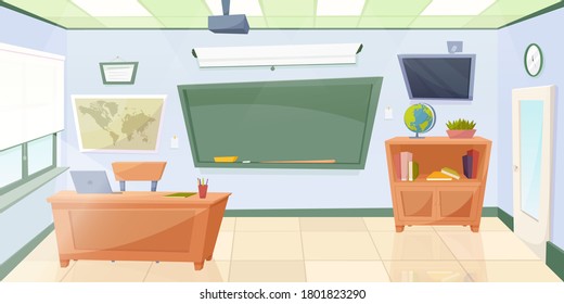 Cartoon Empty Classroom Chalkboard Education Concept Stock Illustration ...