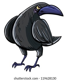 Cartoon of evil black crow. Isolated on white