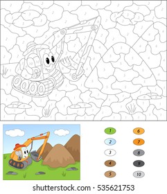 Cartoon Excavator Color By Number Educational Stock Illustration ...