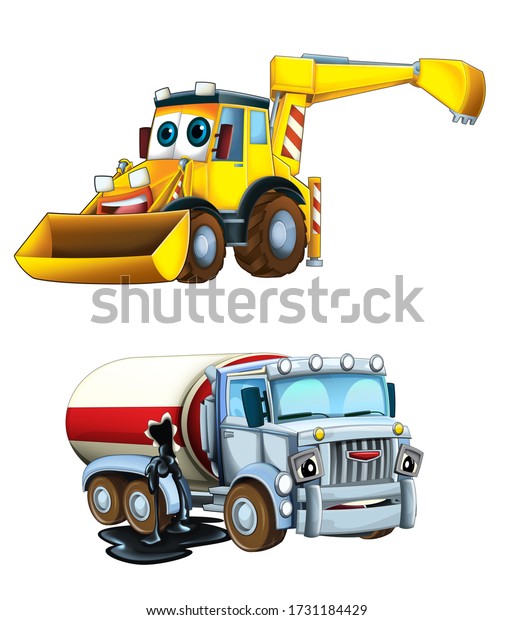 Cartoon excavator and other industrial car -\
illustration for the\
children