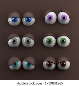 Cartoon Eyes With Different Emotions. 3d Illustration